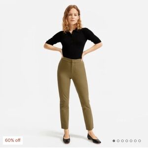 Everlane The Fixed-Waist Stretch Cotton Pant in Military Olive Career Size 4